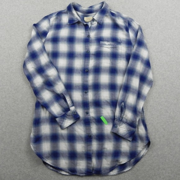 Boston Traders Tops - Boston Traders Flannel Shirt Top Womens Medium Button Up Blue Plaid Long Sleeve